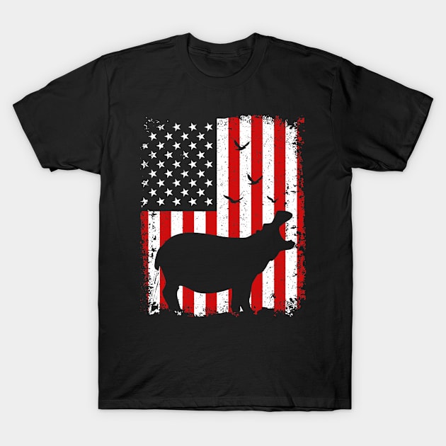 Hippo 4th of July Shirt Patriotic American USA Flag Gift T-Shirt by Fowlerbg